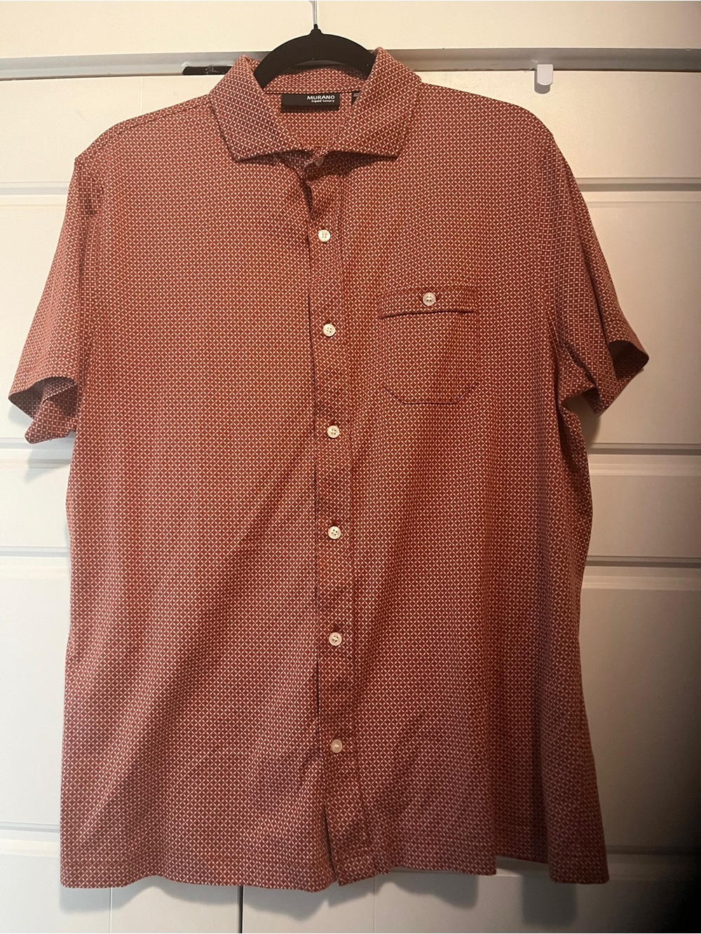 Murano Short-Sleeve Button-Down Shirt - Rust Red Microprint